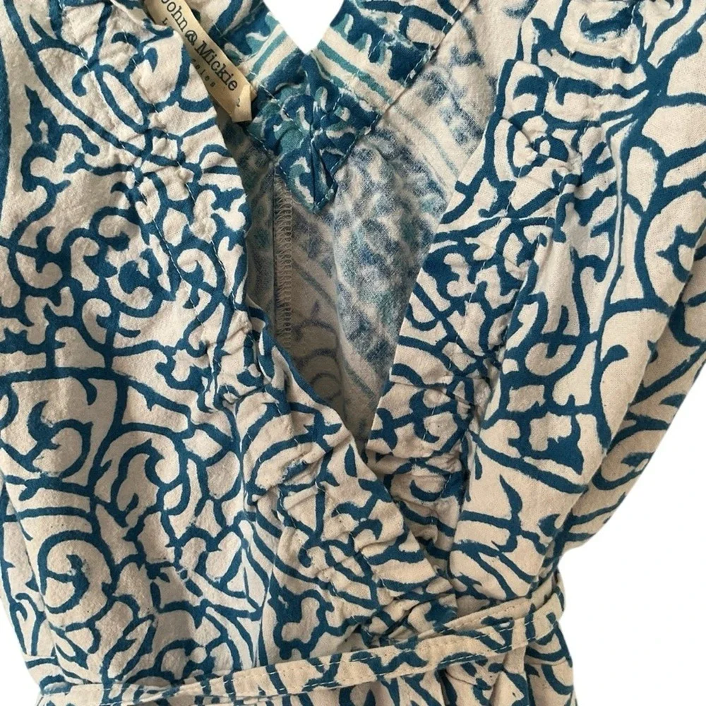 John & Mickie blue and white Print Cotton Maxi Wrap Dress Size 2 - Picture 10 of 14